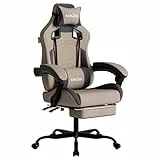 SUKIDA Gaming Stuhl, Ergonomischer Gaming-Stuhl mit Fußstütze, Racing Gaming Chair Kopfstütze Verstellbarer Computerstuhl Höhenverstellbar Lendenwirbelstütze für Homeoffice und Gaming Beige