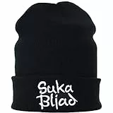 EXPRESS-STICKEREI Haube mit Spruch Suka Bljad - Strickmütze - Beanie für Damen und Herren - Warme Wintermütze mit Spruch - Lustige Strickmütze - Unisex Wollmütze
