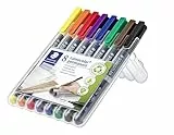 STAEDTLER permanenter Universalstift Lumocolor, wisch- und wasserfest, sekundenschnell trocken, nachfüllbar, F-Spitze - Linienbreite 0,6 mm, 8 Marker in sortierten Farben, 318 WP8