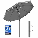 SONGMICS Sonnenschirm 160 cm, Sonnenschutz, UPF 50+, Strandschirm, beidseitig um 30° knickbar, höhenverstellbar, mit Tragetasche, für Balkon, Garten, Terrasse, Strand, ohne Ständer, grau GPU060G01