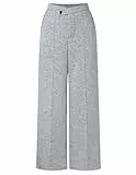 GRACE KARIN Damen Taille Dehnbar Weites Bein Stoffhose Business Lang Hose mit Taschen Hellgrau XXL