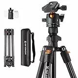 K&F Concept O234A1 Handy Stativ,163cm Kamerastativ, Tripod für unterwegs, Stativ für Smartphone mit Handyhalterung, Aluminium Reisestativ