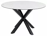 AC Design Furniture Heather Runder Esstisch für 4 Personen, Tischplatte in Weißer Marmoroptik und Metallkreuzgestell, Küchentisch mit Keramikoberfläche, Hitzebeständig, Kratzfest, Ø: 119 x H: 75,5 cm
