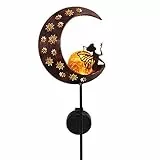 TERESA'S COLLECTIONS Solarlampen für Außen,Gartendeko für draußen Metall Mond Solarleuchte Glaskugel wasserdichte Wegeleuchte mit Blumenfee und Erdspieß,Muttertagsgeschenk Vatertagsgeschenk 80cm(M)