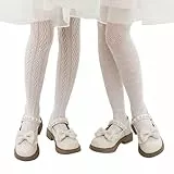 LOLANTA 2 Paar gemusterte Netzstrumpfhose für Mädchen, Strumpfhose mit ausgehöhlter Spitze für Karnevalspartys, Blume/Herz weiß, 5-8 Jahre, M