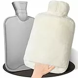 HAOCEE Wärmflasche mit Bezug, 2L Wärmeflasche Groß Flauschig,Wärmflaschen mit Känguru-Tasche,Auslaufsicher und Getestet, Bettflasche lange warm, Hot Water Bottle(Weiß)