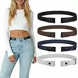 LEACOOLKEY 4 Stück ohne Schnalle Elastischer Stretch Gürtel für Damen Unsichtbarer Justierbarer Keine Schnalle Gürtel für Jeans Hosen Blau 46cm
