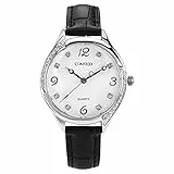 Comtex Damen Uhr Analog Quarz mit Schwarz Leder Armband Wasserdicht SYM140128W-BLK