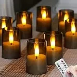 Zevanor Flammenlose kleine LED-Kerzen, Acryl batteriebetrieben 4,3 cm x 6,5 cm mit Fernbedienung und Timerfunktion, Grau flackernd warmes Licht Set von 8 elektrisch langlebig
