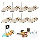 WEDNOK 8 Sets Holzboot zum Bemalen Kinder Holz Segelboot Bastelset Boot zum Basteln Holzschiff Kreativsets mit DIY Zubehör Set Segelschiff Holzbastelset für Jungen Mädchen Kindergeburtstag
