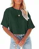 Tankaneo Damen Crop Tops Kurzarm T-Shirts Sommer Fitness Oversize Oberteile Crew Neck Bauchfrei Sportshirt