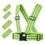 FLEXEO Reflektorweste + 4 Reflektorbänder, Gelb | Laufweste reflektierend, reflektierendes Band fürs Fahrrad, Joggen, Running, Baustelle, Jogging, lauf Reflektoren Weste