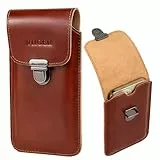 Handy-Holster aus echtem Leder, kompatibel mit iPhone 16 Pro Max, iPhone 15 Pro Max, Galaxy S25 Ultra S24 Ultra, mit Gürtelschlaufe und Gürtelclip zum Tragen, Schnallenverschluss, Braun