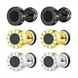 Aroncent Wikinger Ohrstecker Ohrringe Set: 6 paar Herren Damen Viking Ohrringe Edelstahl Schwarz Punk Ohrstecker Hanteln Geburtstag für Männer Frauen