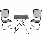 Outsunny Garten Sitzgruppe 3-teiliges Bistro-Set Garnitur 1 Tisch+2 Faltbare Stühle für Terrasse Balkon Metall Grau