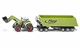 Siku 1949, Claas Axion Traktor mit Frontlader, Dolly und Muldenkipper, 1:50, Metall/Kunststoff, Grün, Bewegliche Schaufel und Frontlader-Schwinge, Kippbare Mulde