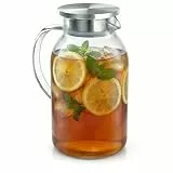 Arendo - 2.3L Glaskaraffe mit Deckel aus Edelstahl – Karaffe aus Glas - hitzebeständig bis +150°C – 2 Liter – Wasserkaraffe Hitze- und kältebeständig