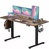 VOSATRON Elektrisch Höhenverstellbarer Schreibtisch 160x60cm Schreibtisch Höhenverstellbar mit Memory-Steuerung und Anti-Kollision Technologie, Rollen, Spleißbrett, Schwarz Rahmen/braun Tischplatte