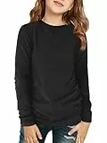 Haloumoning Mädchen Langarmshirt Kinder Rundhals Langarm T-Shirts Einfarbige Casual Sport Oberteile Herbst Niedlich Basic Tees Tops 7-14 Jahre, Schwarz, 7-8 Jahre