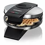 Cloer 1639SR Waffeleisen, Herzwaffel 15,5 cm Ø, doppelte Antihaftbeschichtung, zuckerresistent, 930 W, Backampel, praktische Standfunktion, hochwertiges Edelstahlgehäuse, Edelstahl