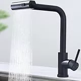 HOMELODY Wasserhahn Küche Schwarz, Küchenarmatur Ausziehbar mit 3 Strahlarten, Spültischarmatur mit Brause, Armatur Küche 360° Schwenkbar, Mischbatterie Küche Edelstahl