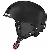Victgoal Skihelm Herren Damen mit Warme Flusen-Ohrpolster, Gute Belüftung Sicherheits Snowboardhelm für Erwachsene zum Skifahren Wintersportarten Einstellbare M/L Skihelme (Schwarz, M: 55-58cm)