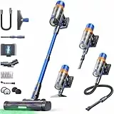 SunSare Akku Staubsauger Kabellos 600W/50000Pa/65Min, Akkustaubsauger mit 1M Schlauch, Aromafunktion, Flexibles Biegegelenk, Wandladehalterung, Automatikmodus für Hartböden Teppiche Tierhaare