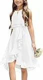 Haloumoning Mädchen Kleider Sommer Festlich Kleid Ärmellos Prinzessin Partykleid Brautjungfern Tanzen Ball Hochzeits Blumenmädchenkleid Weiß 140