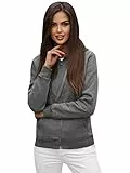 OZONEE Damen Kapuzenpullover Sweatjacke Sweatshirt Farbvarianten Kapuzenjacke Kapuzenpulli Langarm Kapuze Hoodie Sport Style Casual Fitness Basic Training 777/1618B DUNKELGRAU S