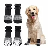 MOKIDO 4 Stück Hundesocken, Anti-Rutsch Hundeschuhe mit Verstellbaren Riemen für Innenbereich, Schwarz, M