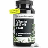 natural elements Vitamin B12 – 180 vegane Tabletten für 6 Monate – 500µg Vit B12 und 200µg Folsäure pro Tagesdosis – hochdosiert, ohne unnötige Zusätze – in Deutschland produziert & laborgeprüft