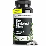 natural elements Zink Kapseln - 120 Stück - 25mg pro Kapsel - gut verträgliches Zinkbisglycinat (Zink-Chelat) – Alternative zu Tabletten - vegan, hochdosiert, ohne unnötige Zusätze