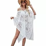 Hykiee Strandkleid Damen Luftig Sexy, Eleganter Spitzen Kimono Bademode Pareos & Strandkleider für Damen, Badeanzug Überwurf Übergröße Sommer Strandponcho Bikini Cover Up für Urlaub, Pool, Weiß