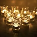 Vohocandle Klare Teelichthalter Glas mit 12, Teelichtgläser Vintage als Raumdekoration, Transparenter Teelichter Gläser als Windlichter Tischdeko, Hochzeit und Geburtstagsfeier (5.5 cm x 6.5 cm)