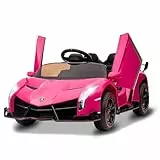 Euker Lamborghini Kinder-Elektroauto 12V mit 2 Motoren & Fernbedienung für Kinder 3-8 Jahre – Inkl. Hupe, Bluetooth-Musik, USB und Vorwärts-/Rückwärtsfahrt (3-7 km/h), für Kinder ab 3 Jahre (Rosa)