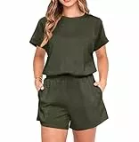 IWOLLENCE Hausanzug Damen Zweiteiler Sport Set Loungewear Damen Tracksuit mit Elastischem Bund und Taschen (Armeegrün, XL)