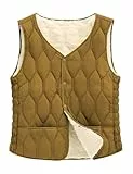 CMTOP Weste Damen Herbst, Leichte Lässig Steppweste, Einfarbig Ärmelloser Jacke Fleeceweste, Winddichte Fleece Gefütterter Warm Westen Jacke Kurz mit Knopfleiste(Gelb,S)