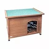Aqpet Friends Hütte aus Holz für den Außenbereich für Hunde mit aufklappbarem Dach und Thermovorhängen inklusive, Small 85 x 60 x 58 h