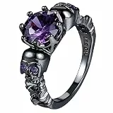 OIDEA Herren-Damen Ringe Schwarz Totenkopf mit Lila Zirkon Persönlichkeit Punk Stil Vintage 54 (17.2)