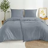 Dreamzie 2 Bettwäsche Set 135x200 Mako Satin - Grau - 2 Bettbezüge 135x200 cm mit 2 Kissenbezüge 80x80 cm - Oeko-Tex Zertifiziert - Bettwäsche 135x200 Baumwolle 4teilig