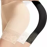 WEASIC Damen Anti Scheuer Radfahr Shorts Sommer Boxershorts Chafing Shorts Sport Slip Kurze Leggings Nahtlose Anti Reibungs Unterkleid (1*schwarz+1*beige+1*weiß,L)