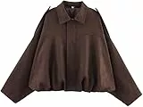 Generisch Wildlederjacke Damen Kurz – Oversized Bomberjacke aus Kunstwildleder mit Fleece-Futter, Warme Streetwear Winterjacke für Herbst (DE/NL/SE/PL, Alphanumerisch, M, Regular, Regular, Braun B)