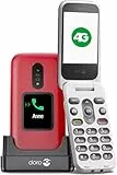 DORO - Doro 2880 - Seniorenhandy - 4G-Klapptelefon - Externes Display - Tasten mit Sprachausgabe - Kamera - Bluetooth - Notruftaste - Inklusive Ladestation - Rot/Weiß