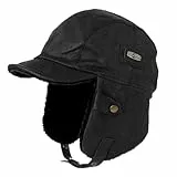 TOP-EX XXXL Winter wasserdichte Trapper-Hüte für Herren Kunstleder Aviator Pilotenmütze mit Ohrenklappen Warm gefütterte Kappe mit Schirm für die Jagd Schießen Schwarz
