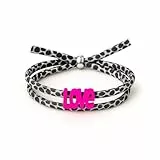Generisch Leo Armband, Ibiza Style, Leopardenmuster Wickelarmband verstellbar, Freundschaftsarmband, Selfmade, Boho, Festival (Schwarz-Weiß LOVE pink Perle silber)