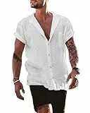 YAOBAOLE Hemd Herren Regular Fit Leinen Hemd Herren Freizeit Hemd Herren Weiß XL