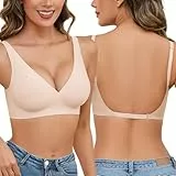 Niwicee BH Rückenfrei Damen Ohne Bügel BH V-Ausschnitt Push Up Backless Bra Multiway Träger Seamless BH für Rückenfreies Kleid Invisible Unterwäsche t Shirt BH mit Weiche Gepolstert