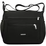 FAVORTALK Umhängetasche Damen Mittelgroß Crossbody Bag Damen mit Mehreren Taschen Wasserdicht Leichte Damen-Umhängetaschen Verstellbarer Breitem Freizeit für Einkaufen Reisen Schule B44103 Schwarz