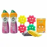 Scrub Daddy Reinigungszubehör-Set – Cif Floral Bundle – enthält Scrub Mommy Geschirrschwämme, Mikrofaser-Handtücher, Küchenspüle Caddy und Cif Cream Allzweckreiniger, Pink Lilly (9 Stück)