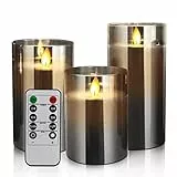 YMing LED Flammenlose Kerze mit Fernbedienung und Timer, 4in 5in 6in, 3er-Set batteriebetriebene mit beweglichen Wick Dancing Flames für Bad Deko, Deko Wohnzimmer, Tischdeko Wohnzimmer